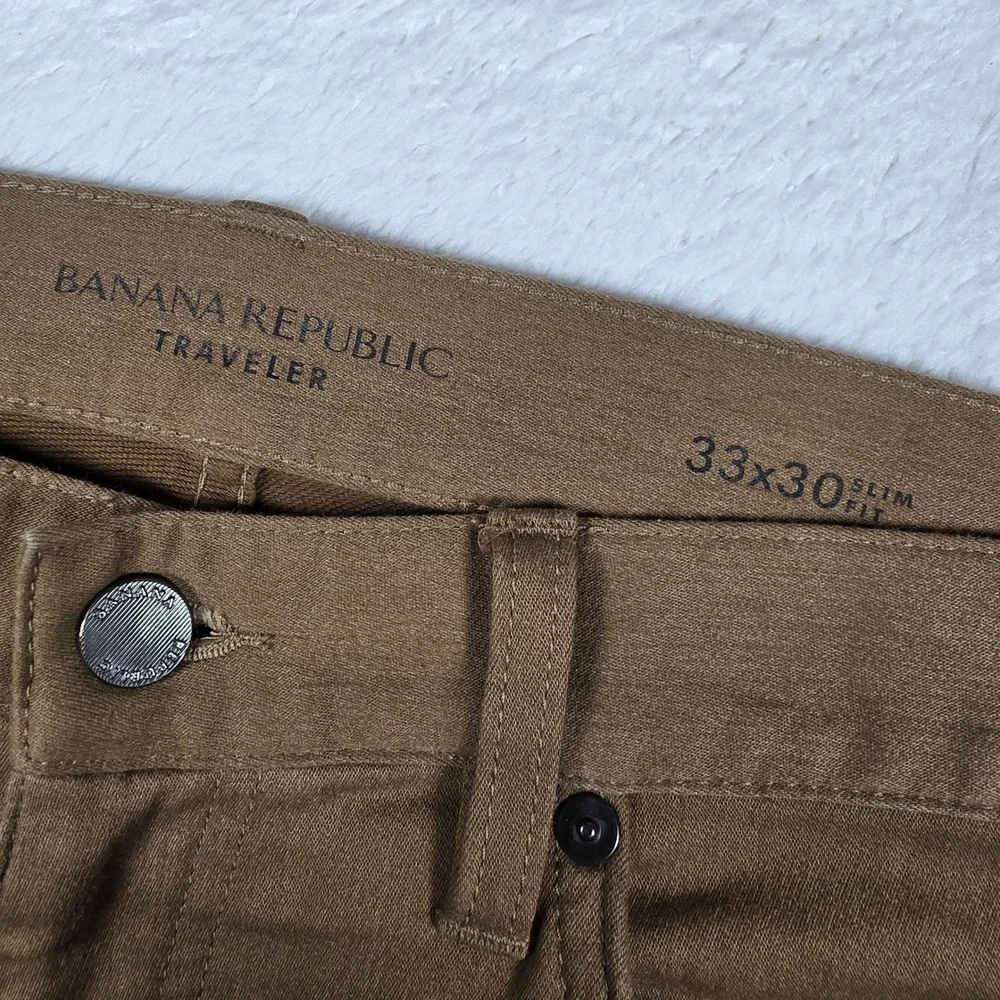 NEW Banana Republic Traveler Slim Fit Mens 33x30 Brown Spandex Stretch 700055010